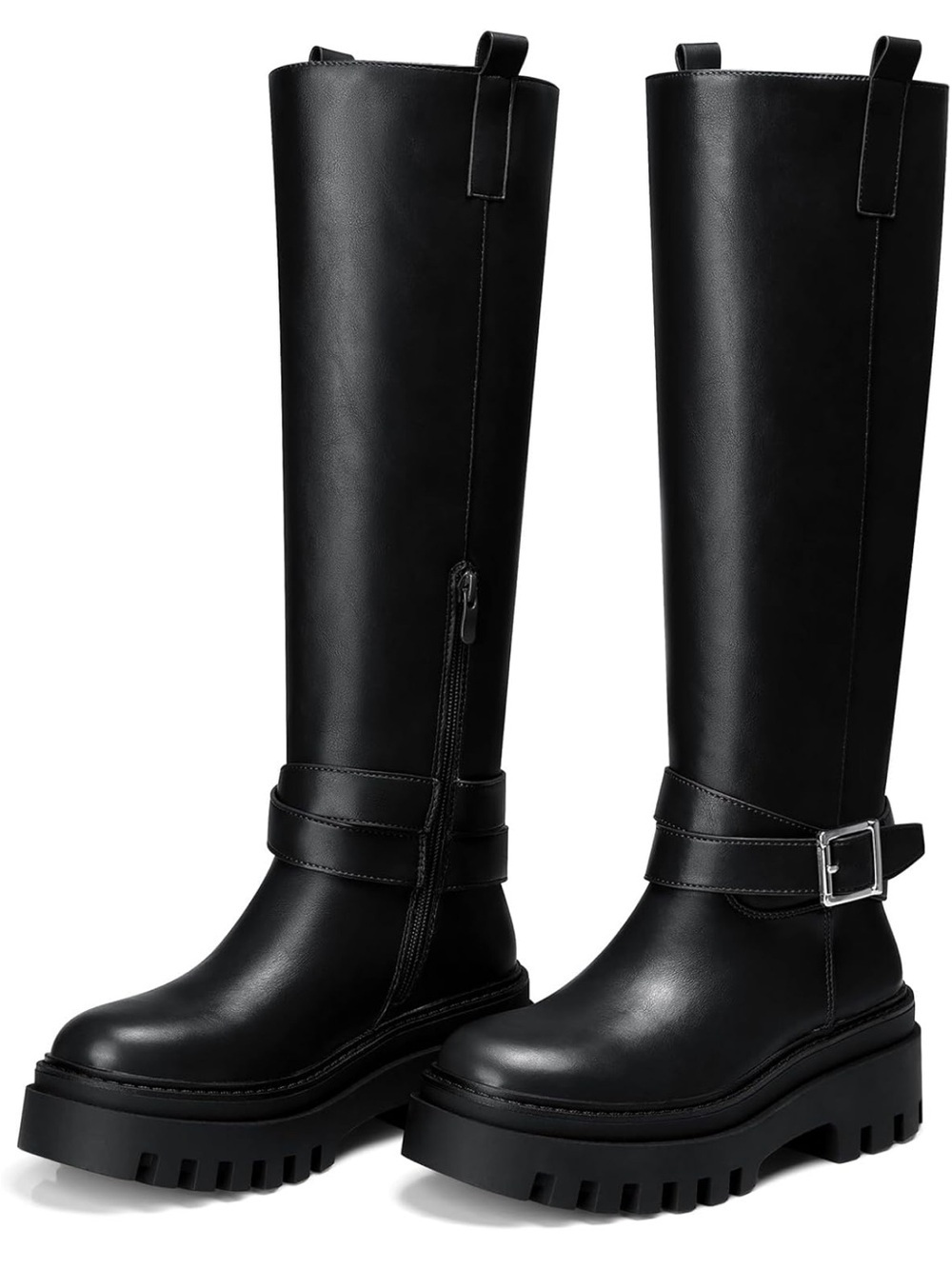 Cellenz Black Women's Knee-High Chunky Sole Boots